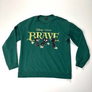 Disney Pixar Brave Crewneck Sweatshirt Green Sz L Bears Movie Promo Embroidered